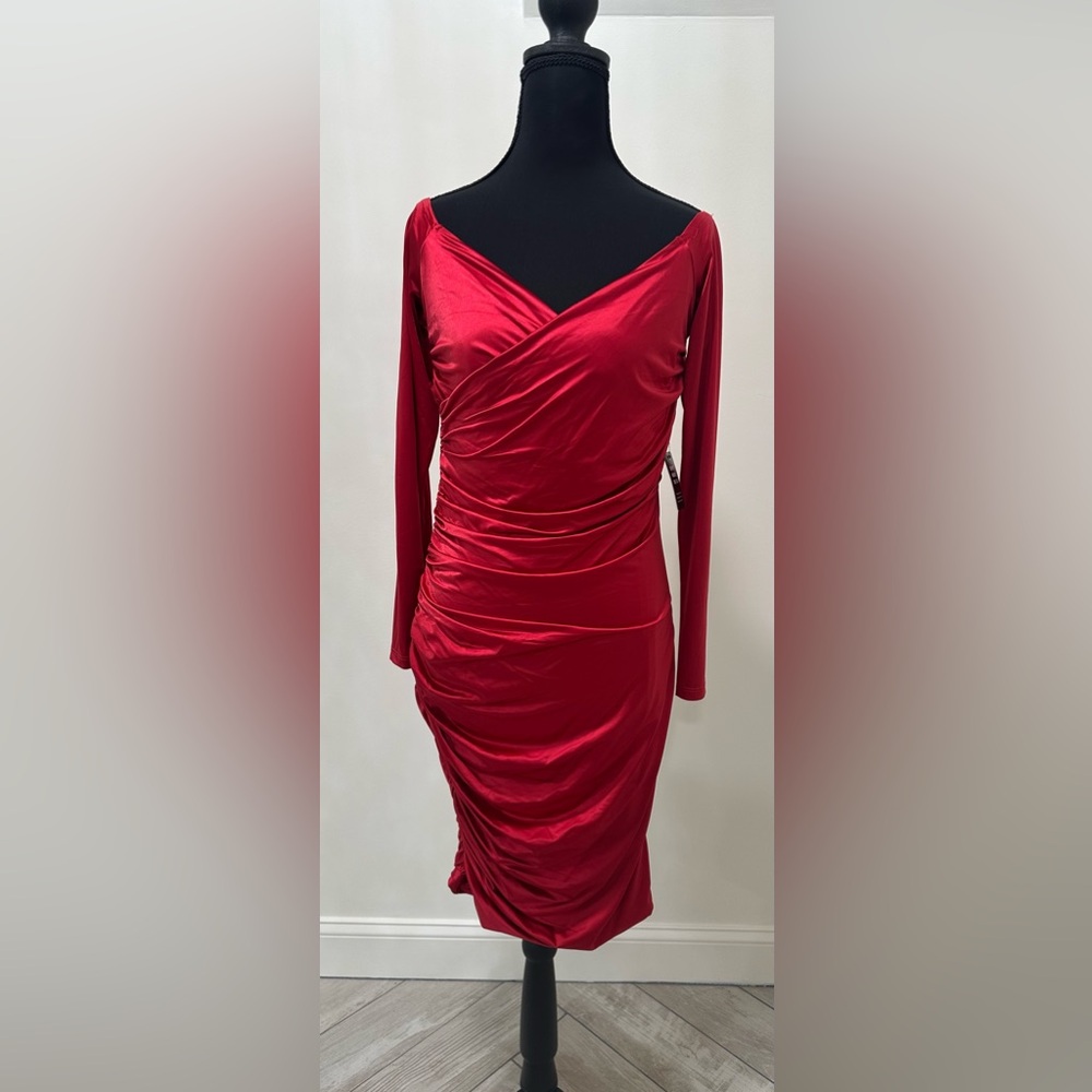 Express Vibrant Red Long Sleeve Dress